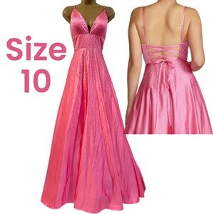 Pink V-Neck crystal A-line long formal prom pageant dress